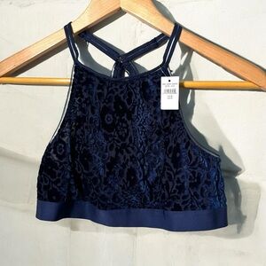 NWT AERIE  NAVY BLUE VELVET TEXTURED BRALETTE M